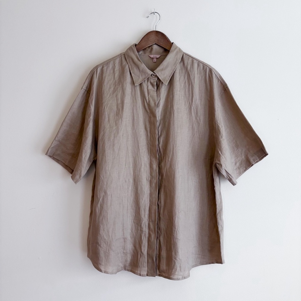 Eberjey Tan Linen Oversized Button Down Shirt Medium Minimalist Summer - Picture 1 of 8